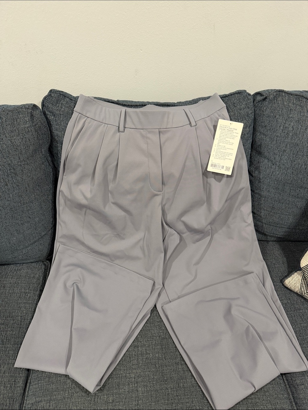 Women Pleated Straight-Leg Pants in Light Gray
